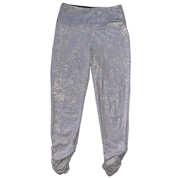 {EUC Soft Surroundings Metallic Gold Splatter High Waist Grey Legging Ruched XS} - Picture 2 of 12